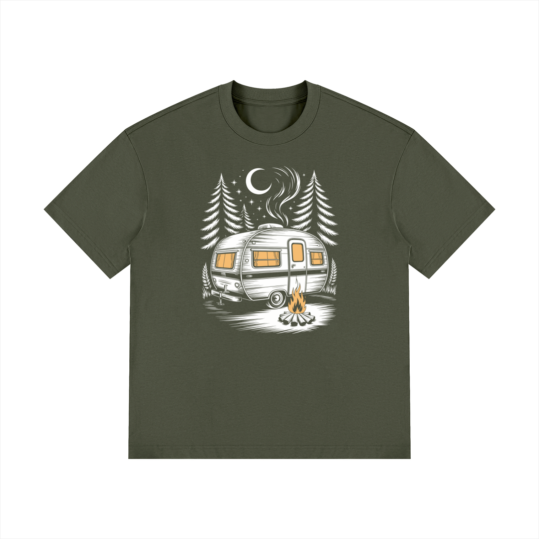 hiking lover Night Camp Caravan Illustrated Cotton Tee