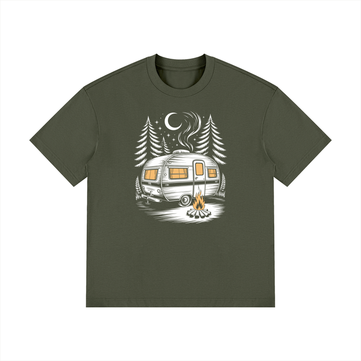 hiking lover Night Camp Caravan Illustrated Cotton Tee