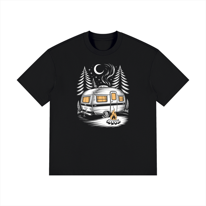 hiking lover Night Camp Caravan Illustrated Cotton Tee