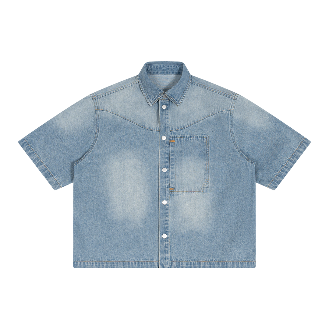 WOMEN TSHIRT  Vintage Wash Boxy Short Denim Shirt