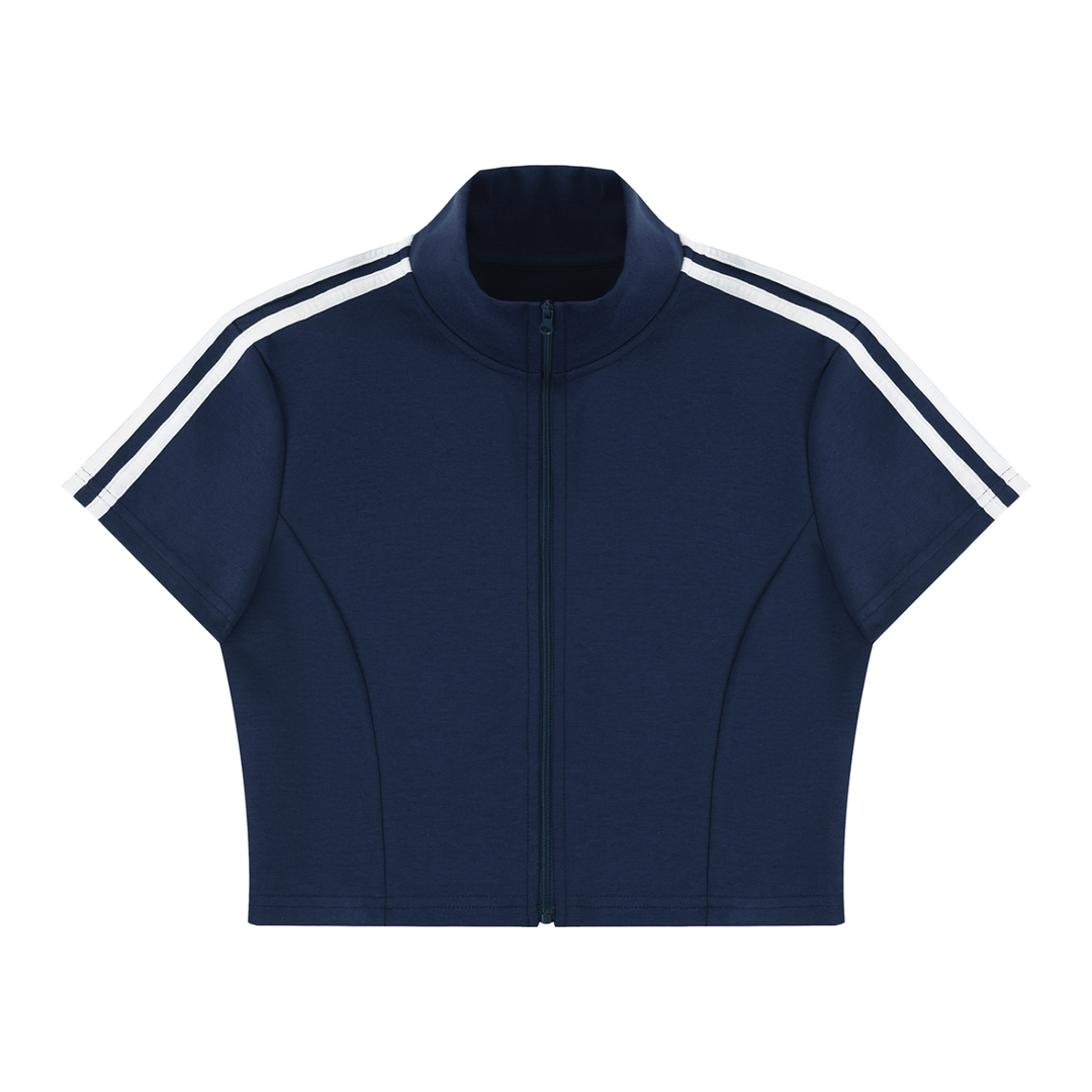 Women brand  Cropped Full Zip Short Sleeve T-Shirt