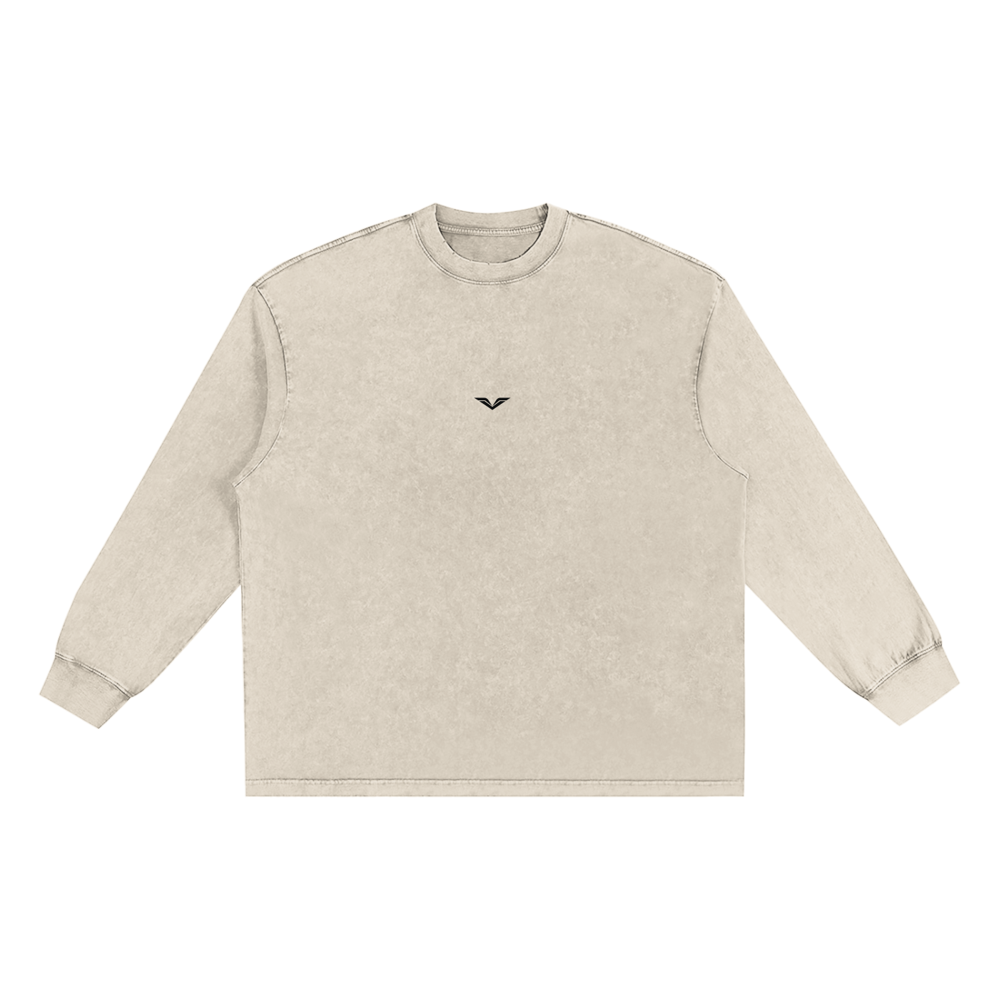 Wing Logo Snow-Washed Frayed Long Sleeve Tee in Light Apricot, flat lay.