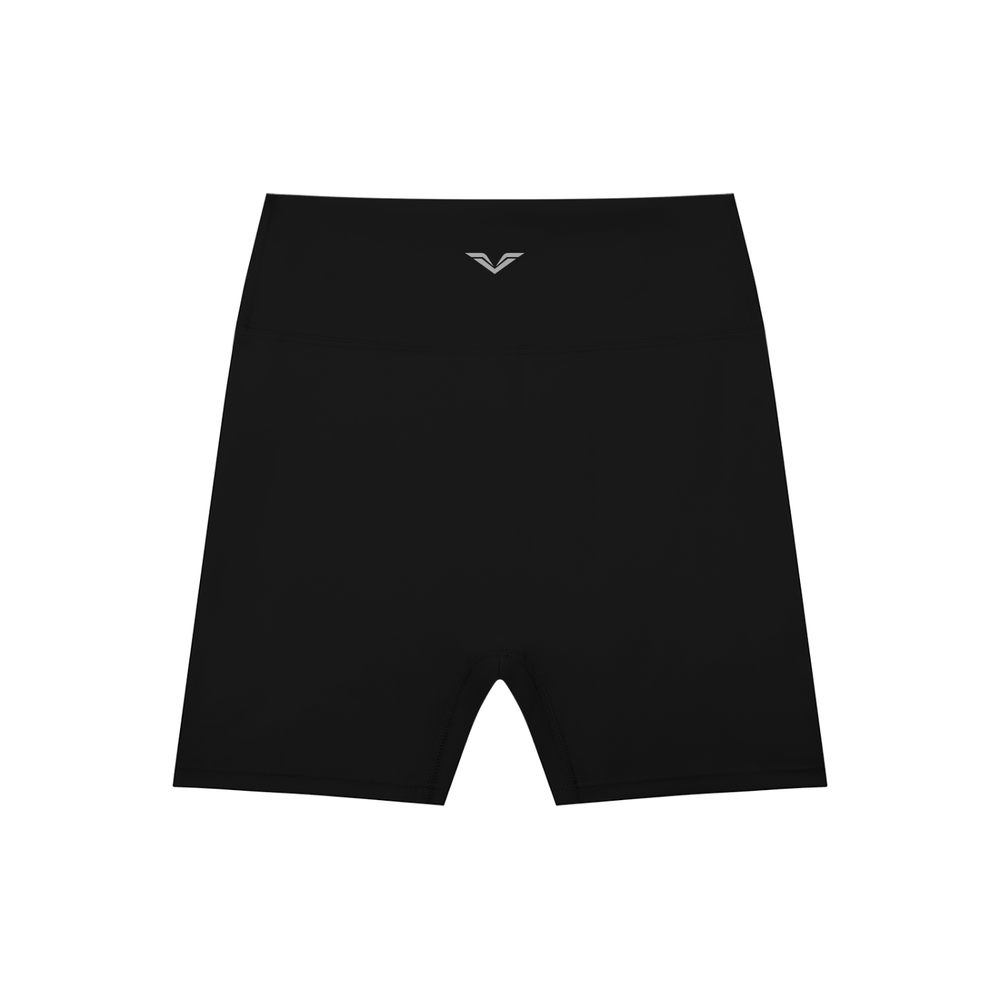 Wing Logo High-Waisted Biker Shorts in Black, flat lay.
