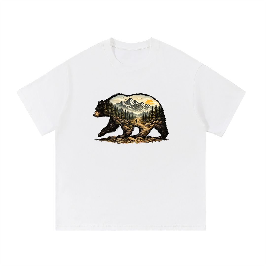 hiking lover Bear Double Exposure Mountain Landscape Tee