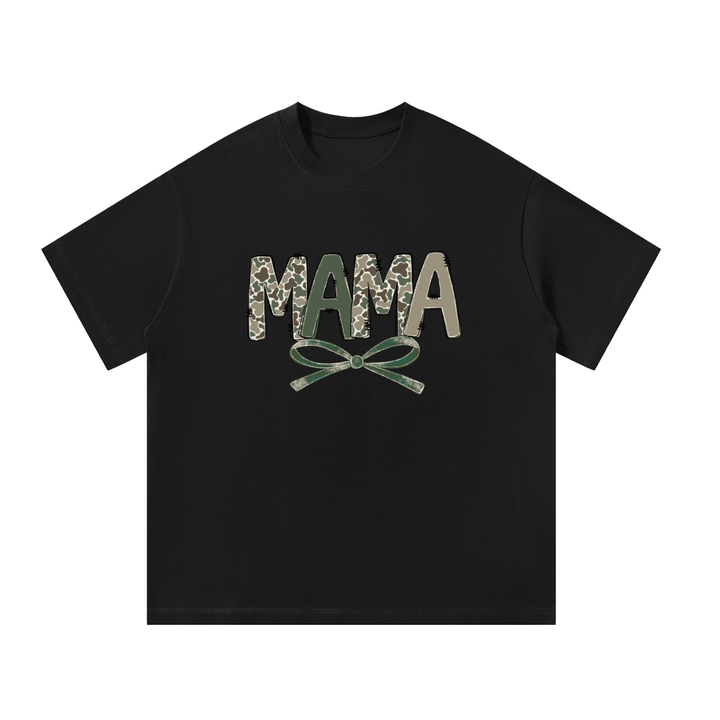 Mama Camo Letter Bow Faux Embroidery Tee