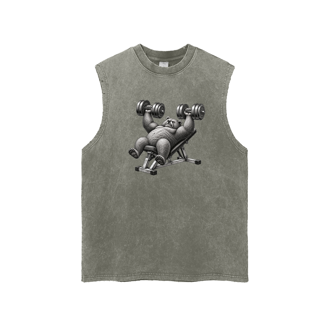 MEN GYM Snow Washed Frayed Hem Tank Top