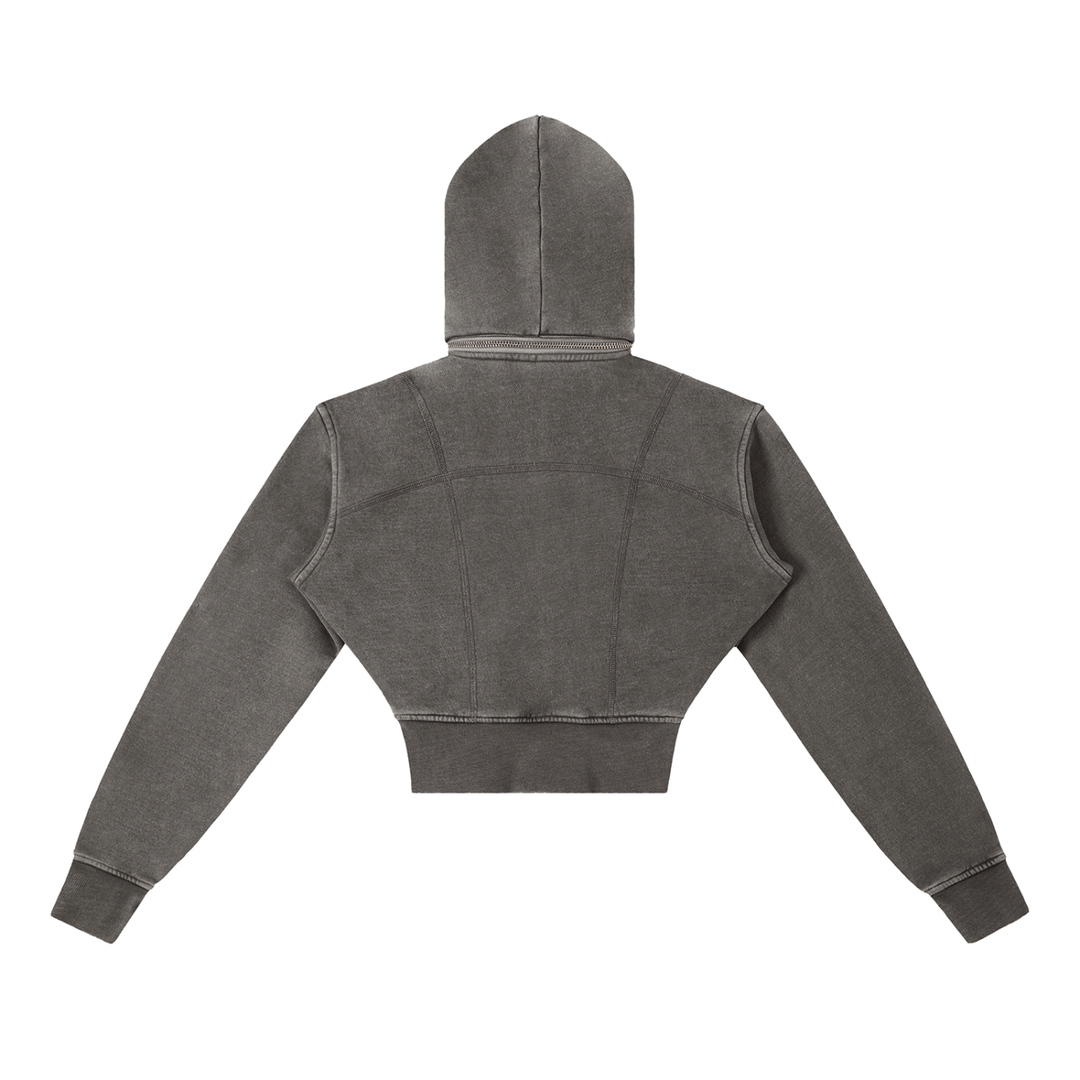 WOMEN HODDIES Vintage Washed Cropped Fleece Hoodie