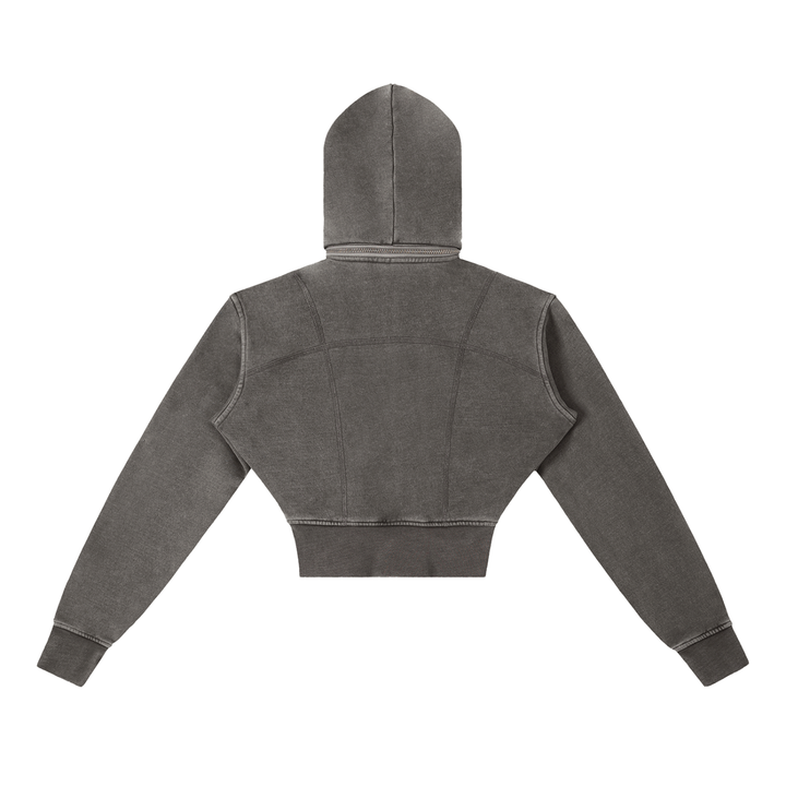 WOMEN HODDIES Vintage Washed Cropped Fleece Hoodie