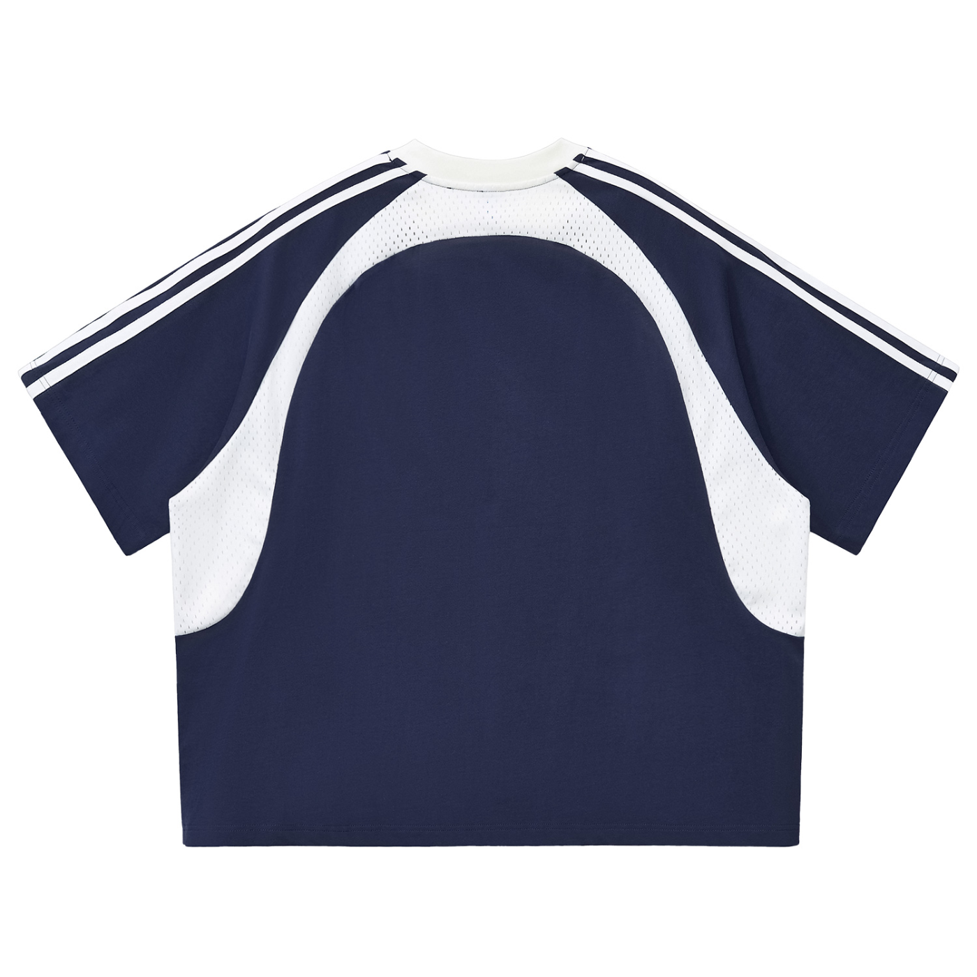Wing Logo Contrast Stripe Mesh Panel Tee in Royal Blue with White, back view.