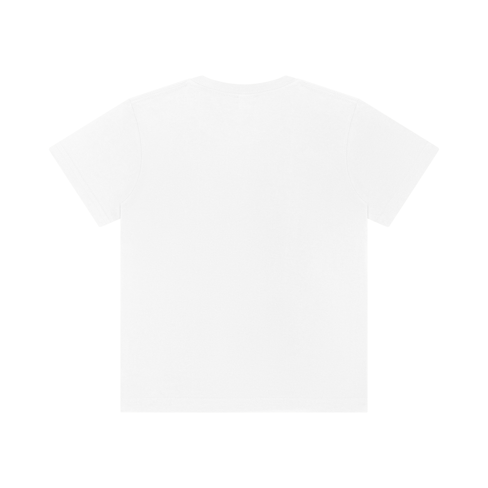 Wildflower Line Art Kids' Cotton Tee in White, back view.
