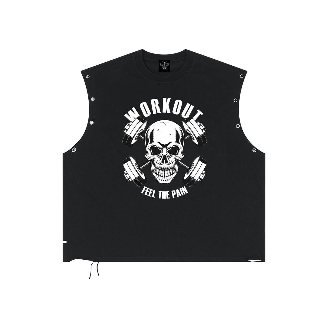 men gym wear Distressed Grommet Eyelet Tank Top
