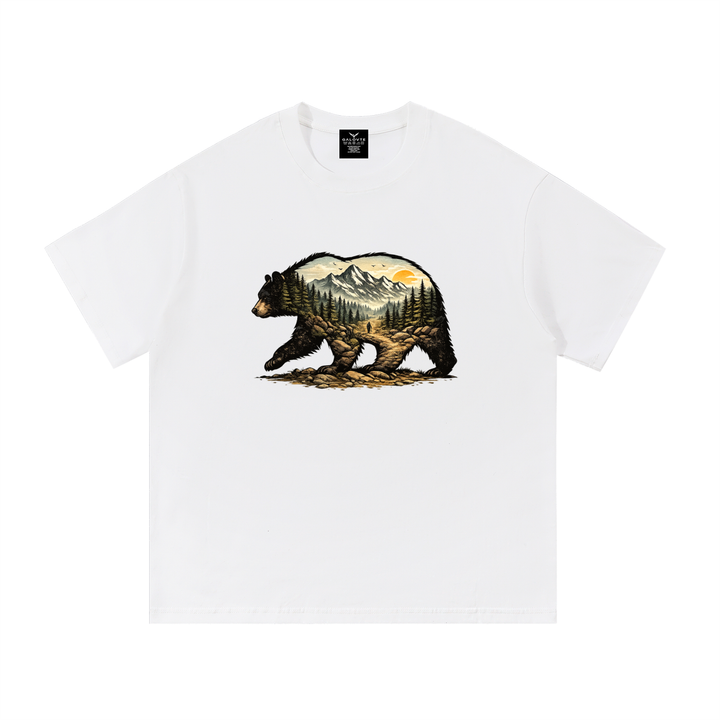 hiking lover Bear Double Exposure Mountain Landscape Tee