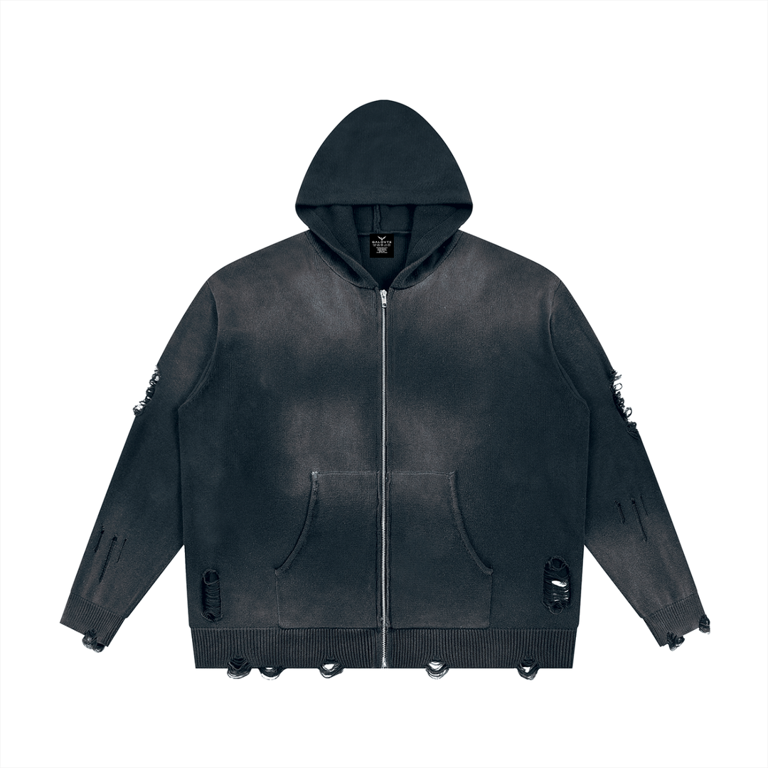 WOMEN HODDIES  Distressed Full Zip Sweater