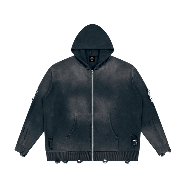 WOMEN HODDIES  Distressed Full Zip Sweater