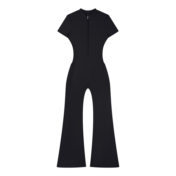 Women’s one piece Tight Flared Leg Quarter-Zip Jumpsuit