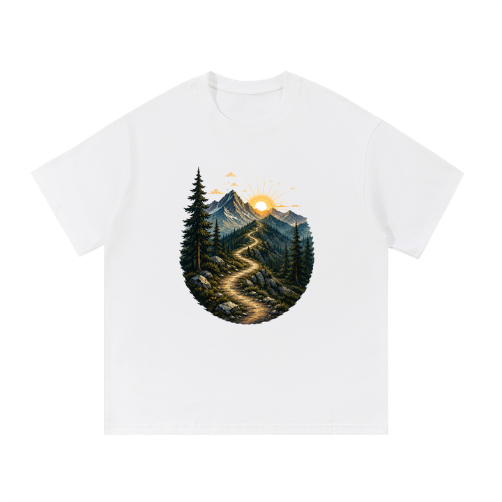 hiking lover Mountain Trail Sunrise Illustrated Cotton Tee
