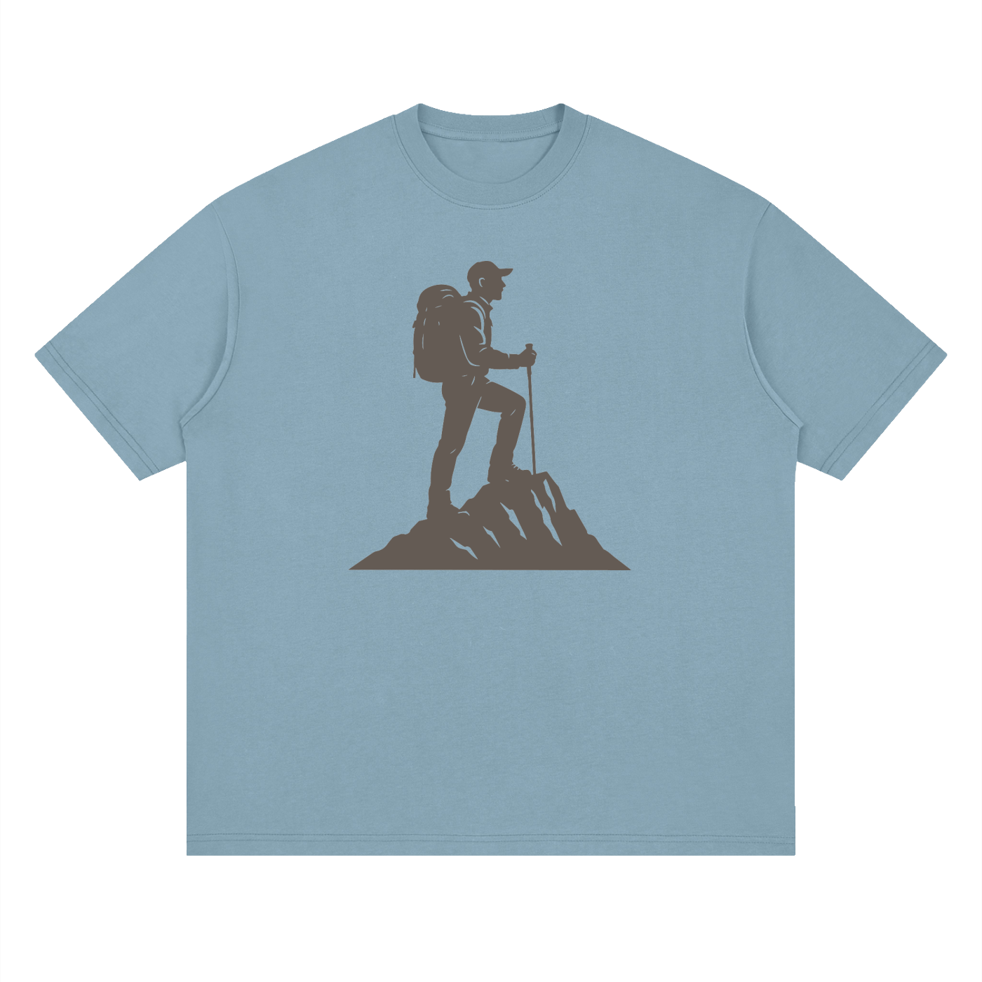Summit Hiker Silhouette Tonal Print Tee in Rain Washed, flat lay.