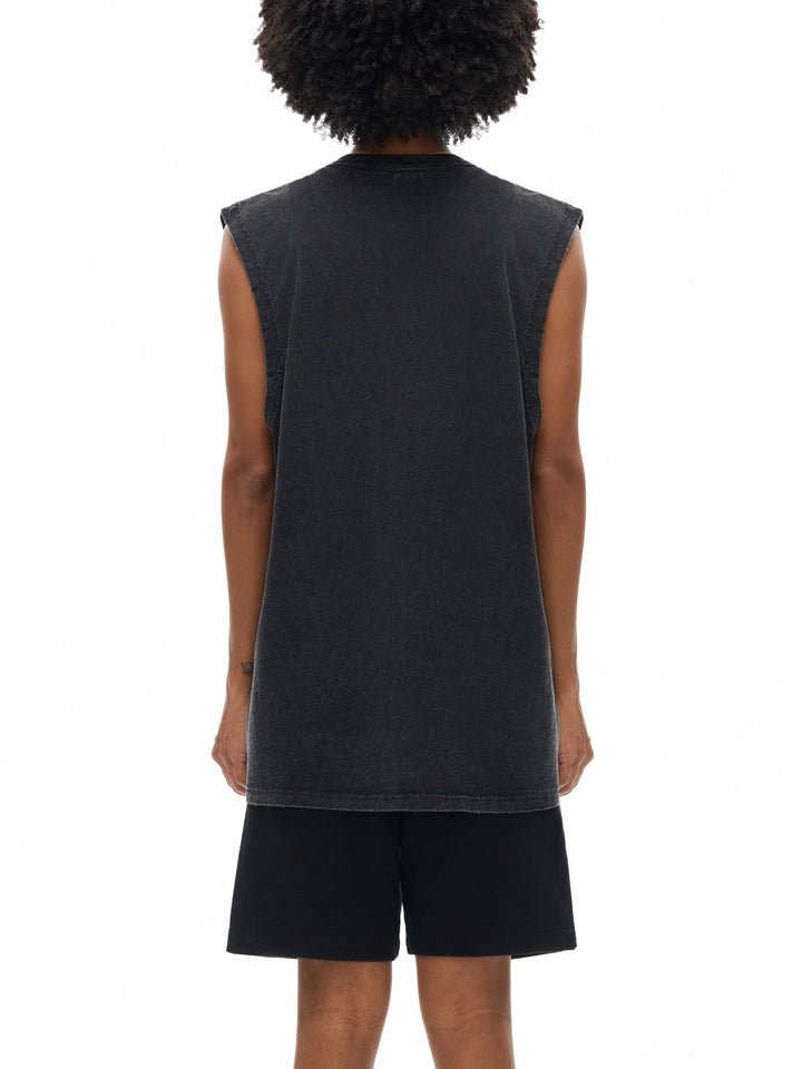 MEN GYM Snow Washed Frayed Hem Tank Top