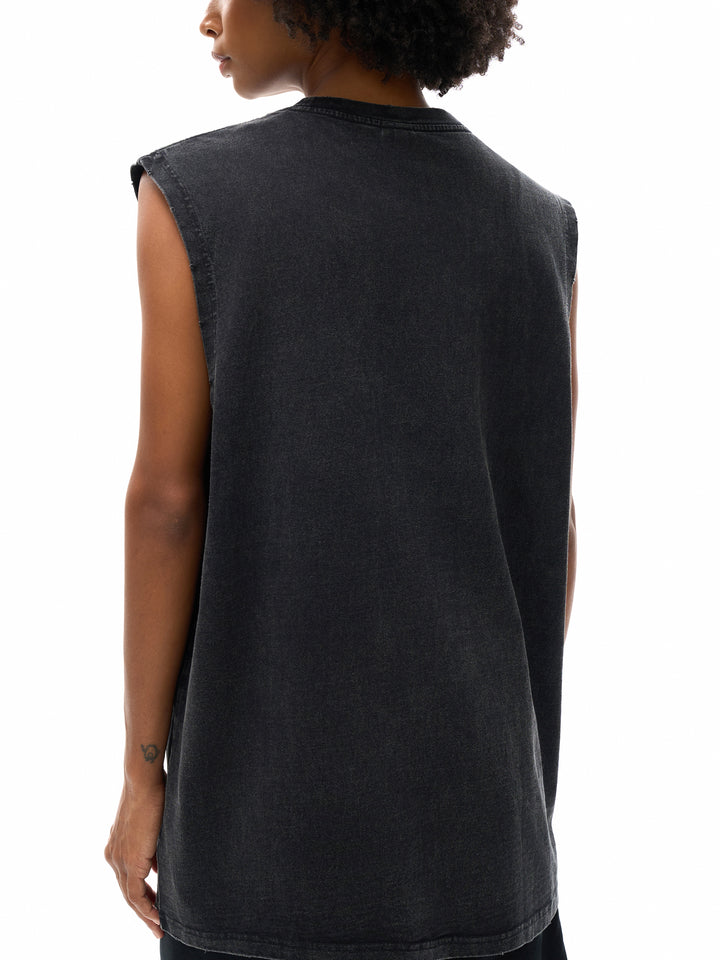 MEN GYM Snow Washed Frayed Hem Tank Top