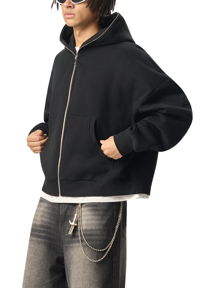MEN  HODDIES Fleeced Full-Zip Boxy Hoodie