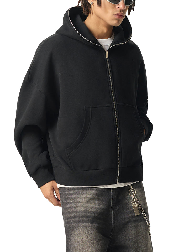 MEN  HODDIES Fleeced Full-Zip Boxy Hoodie
