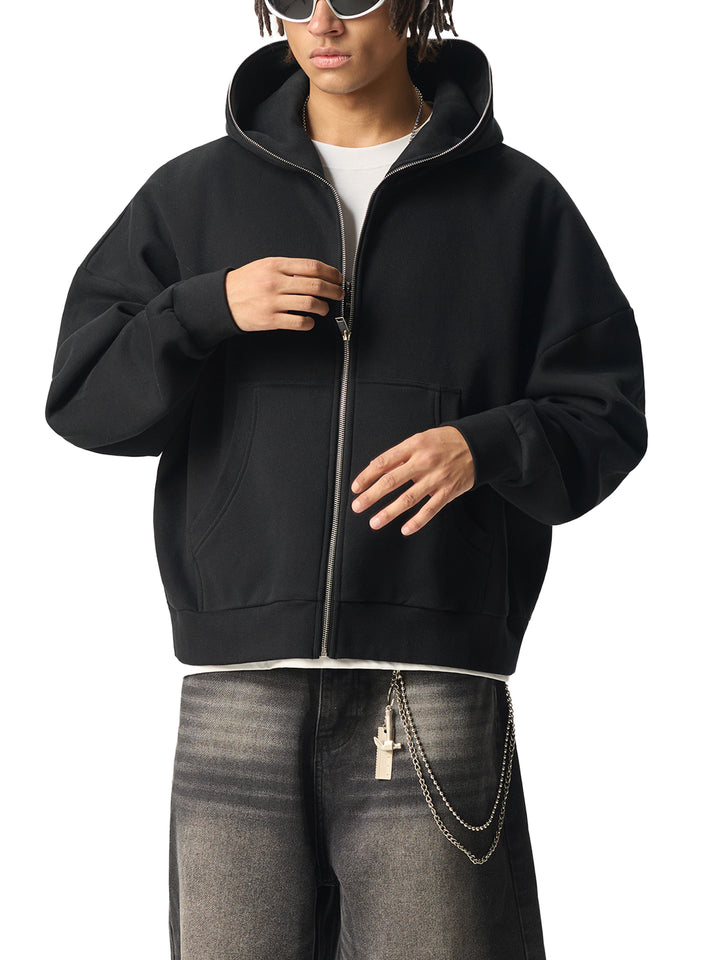 MEN  HODDIES Fleeced Full-Zip Boxy Hoodie