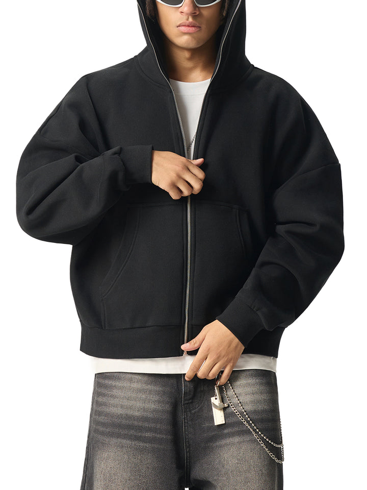 MEN  HODDIES Fleeced Full-Zip Boxy Hoodie