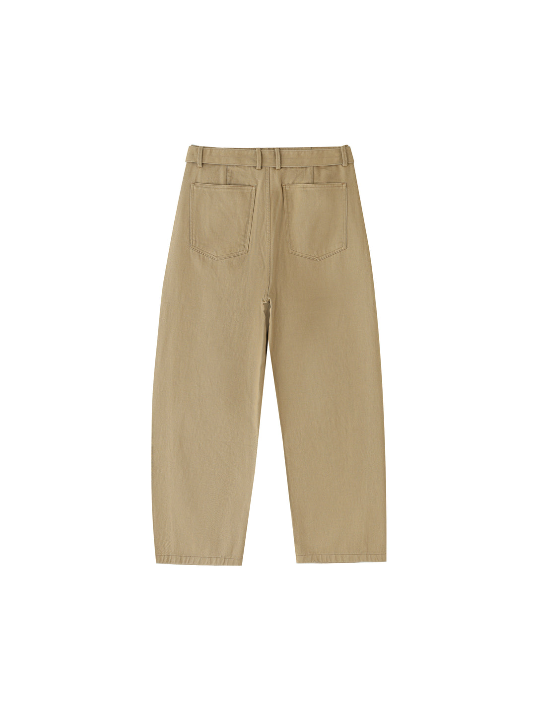 WOMEN PENT Belted Barrel-leg Chino Pants