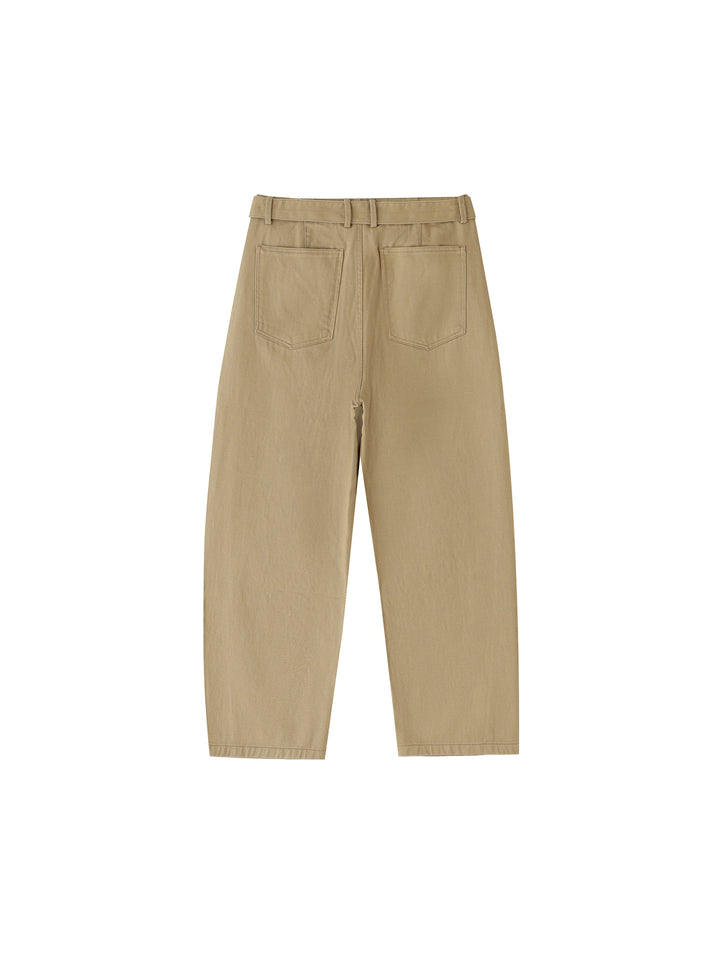WOMEN PENT Belted Barrel-leg Chino Pants