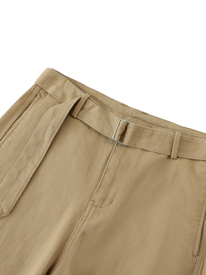 WOMEN PENT Belted Barrel-leg Chino Pants