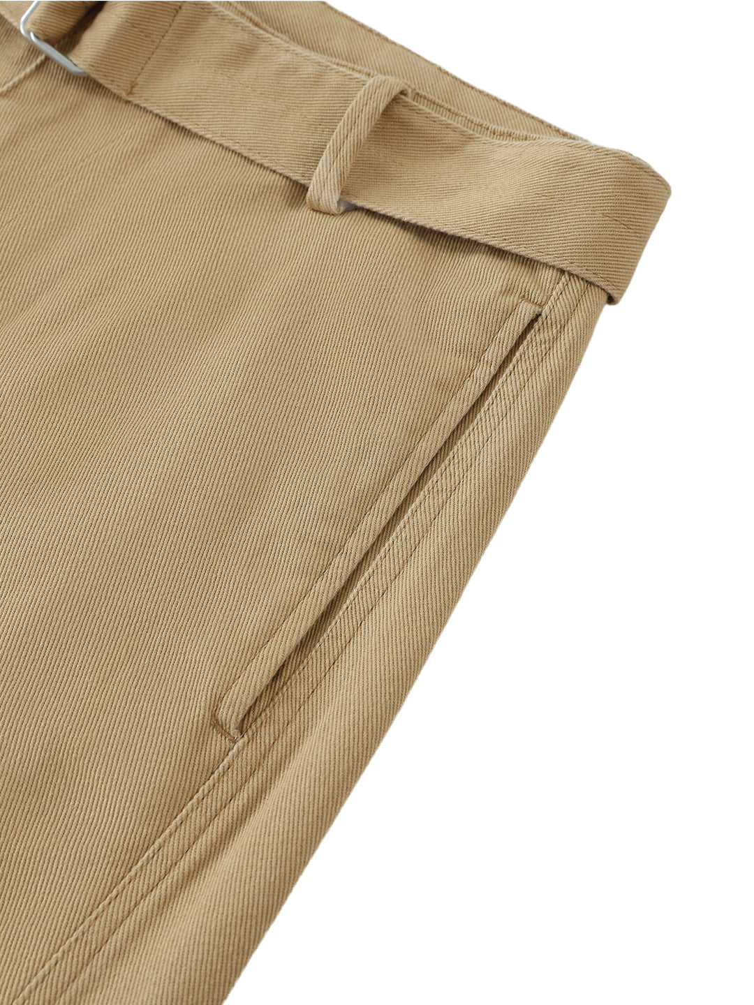 WOMEN PENT Belted Barrel-leg Chino Pants