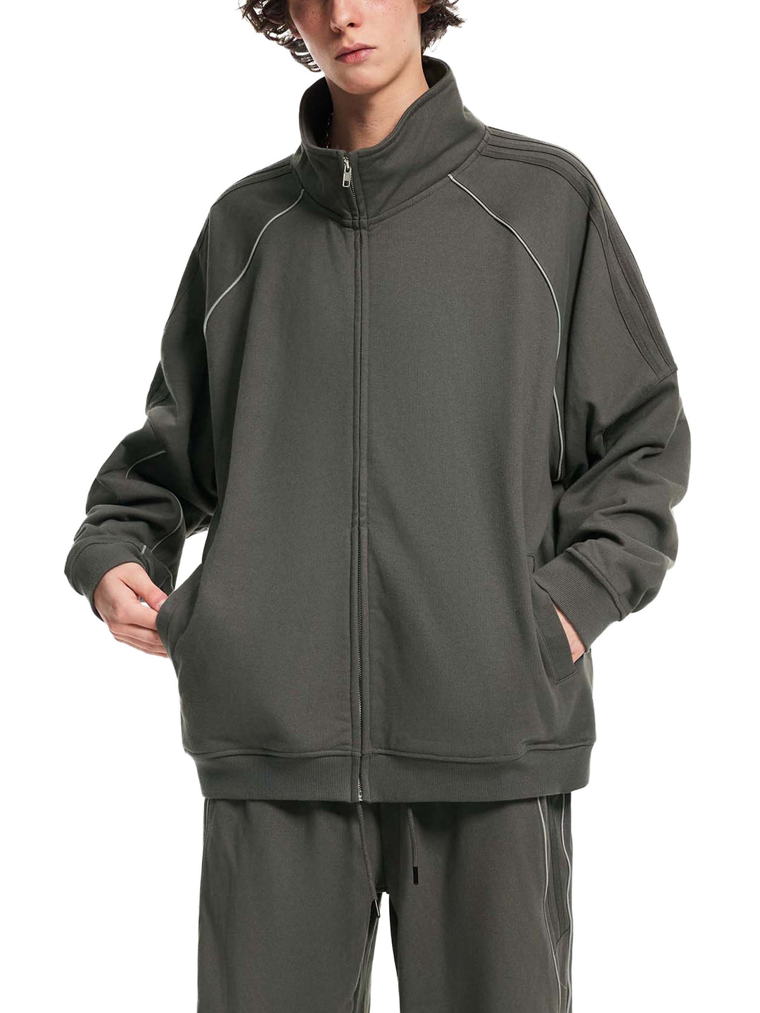 MEN COAT AND JACKET Reflection Striped Raglan Sleeve  Jacket