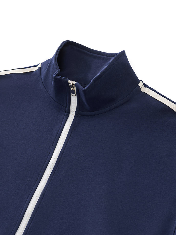 WOMEN COAT  AND JACKET Contrast Side-Stripe Stand Collar  Jacket