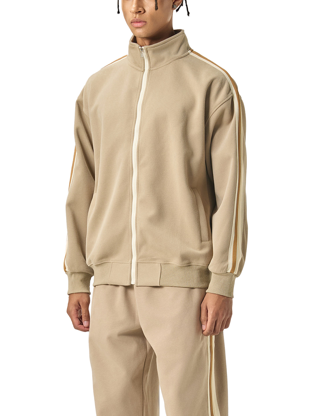 MEN COAT AND JACKET Contrast Side-Stripe Stand Collar  Jacket