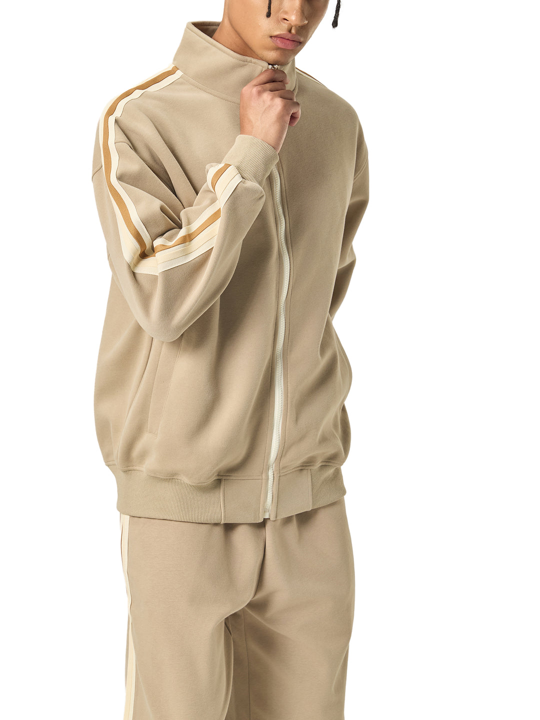 MEN COAT AND JACKET Contrast Side-Stripe Stand Collar  Jacket