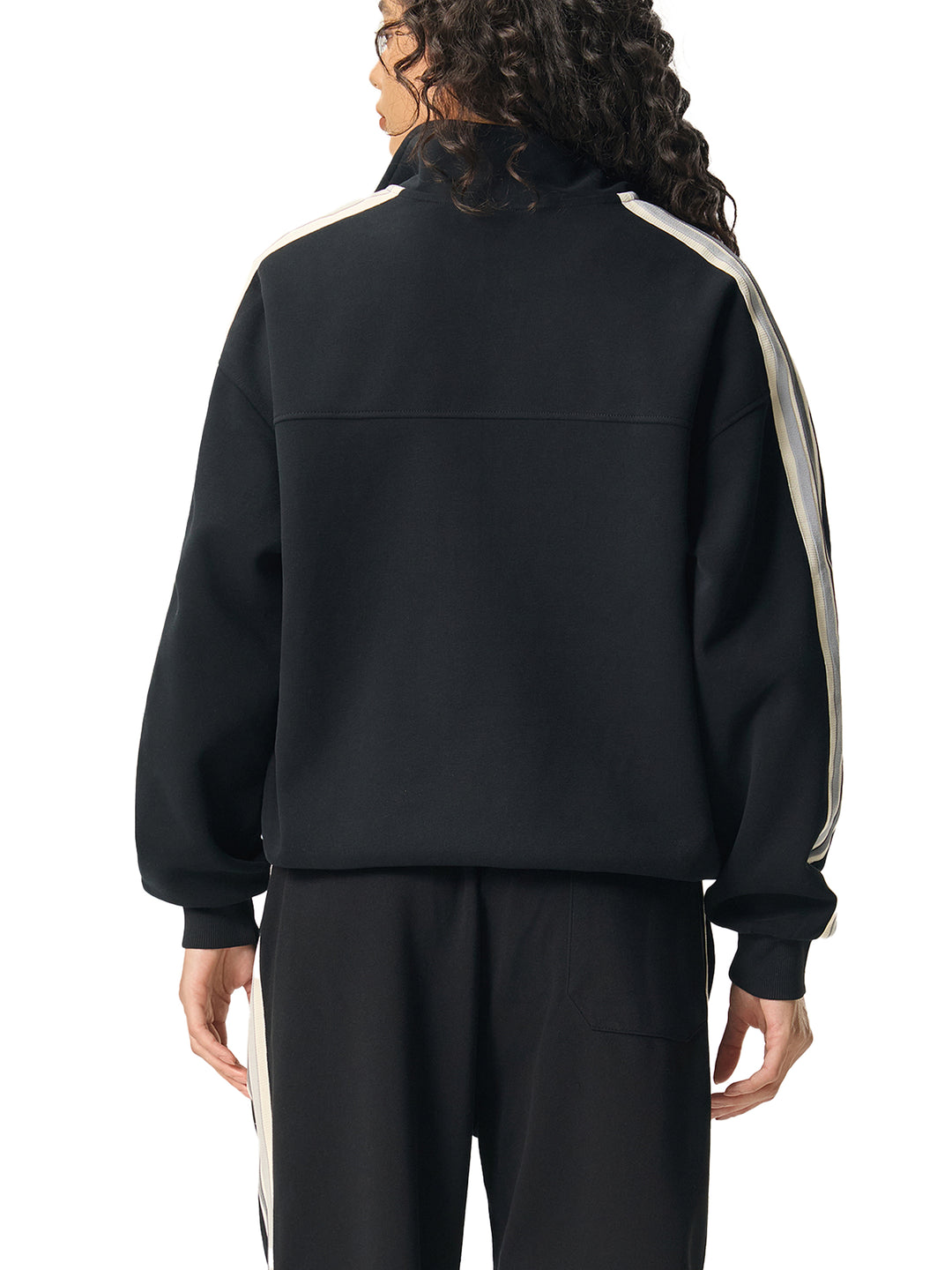 WOMEN COAT  AND JACKET Contrast Side-Stripe Stand Collar  Jacket
