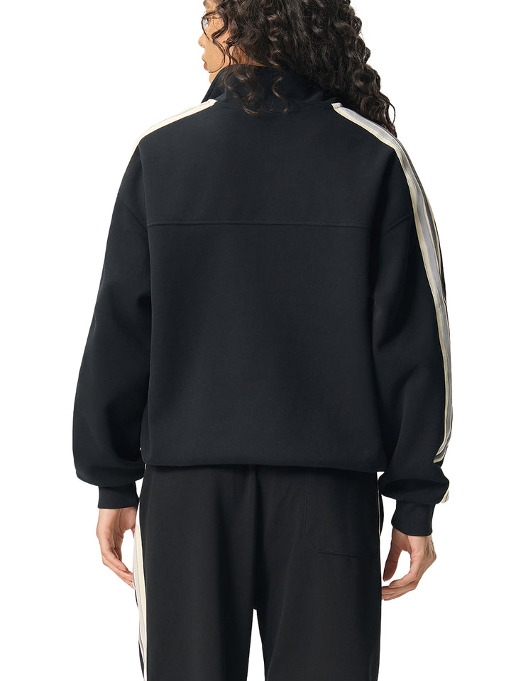 WOMEN COAT  AND JACKET Contrast Side-Stripe Stand Collar  Jacket