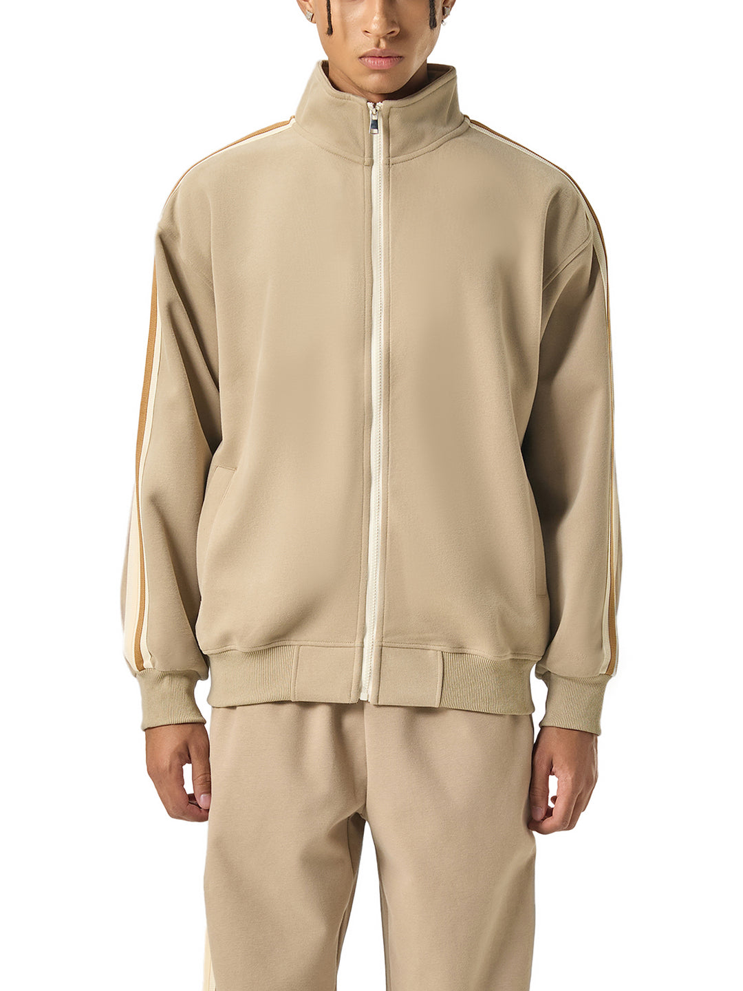 MEN COAT AND JACKET Contrast Side-Stripe Stand Collar  Jacket