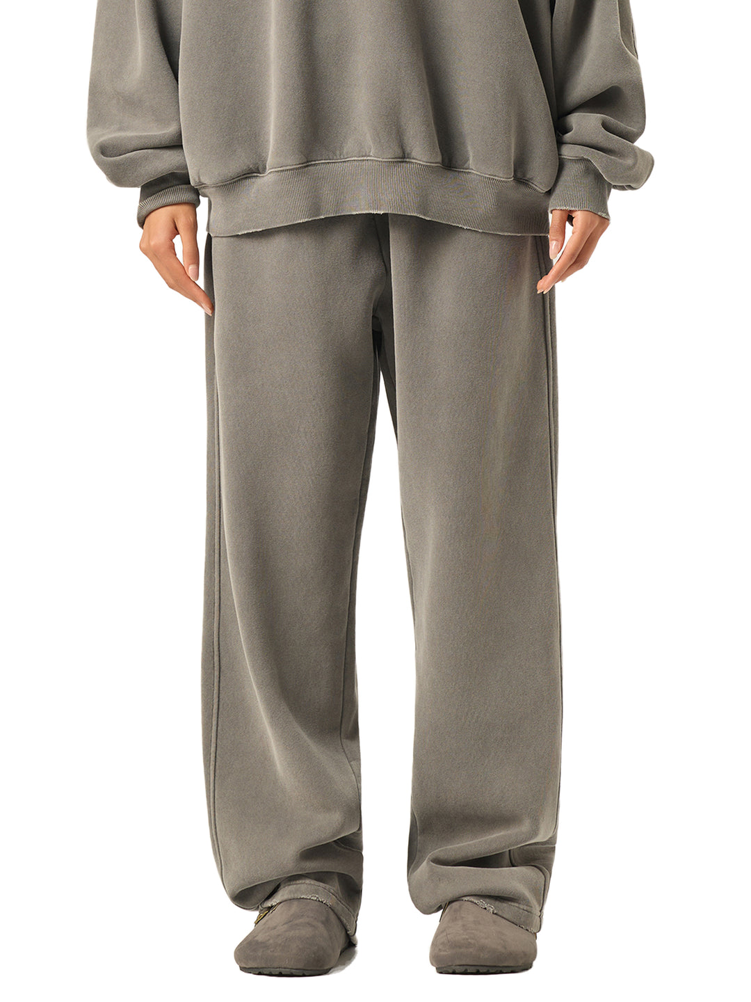 WOMEN PENT Frayed Enzyme Washed Fleece Sweatpants