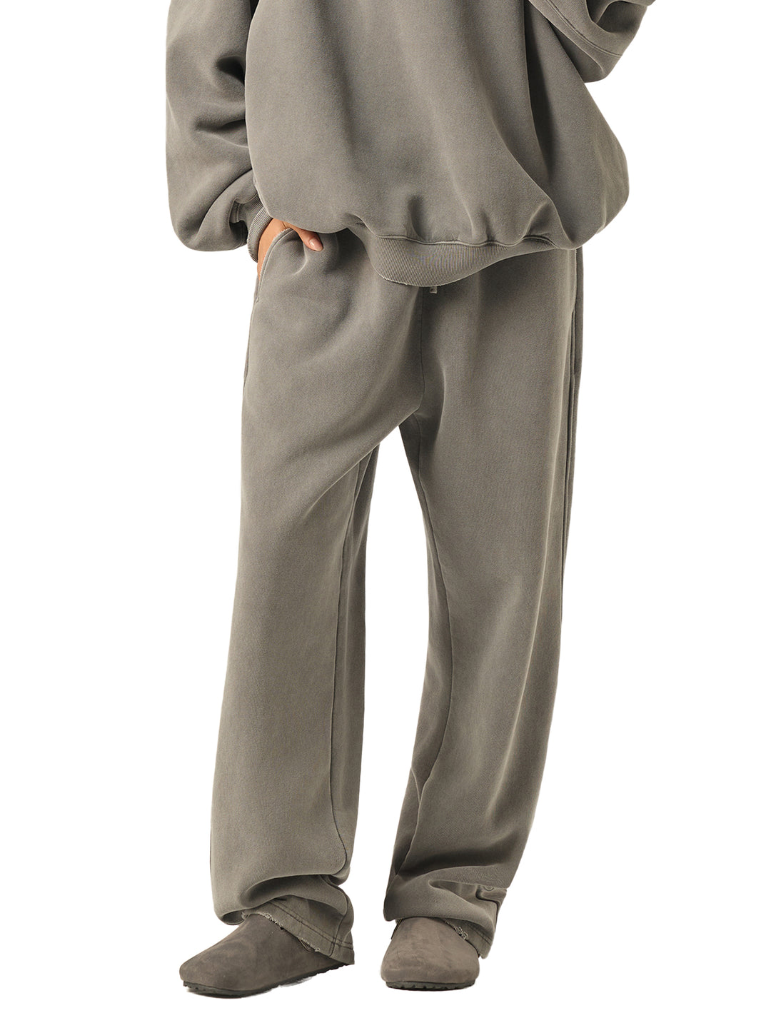 WOMEN PENT Frayed Enzyme Washed Fleece Sweatpants