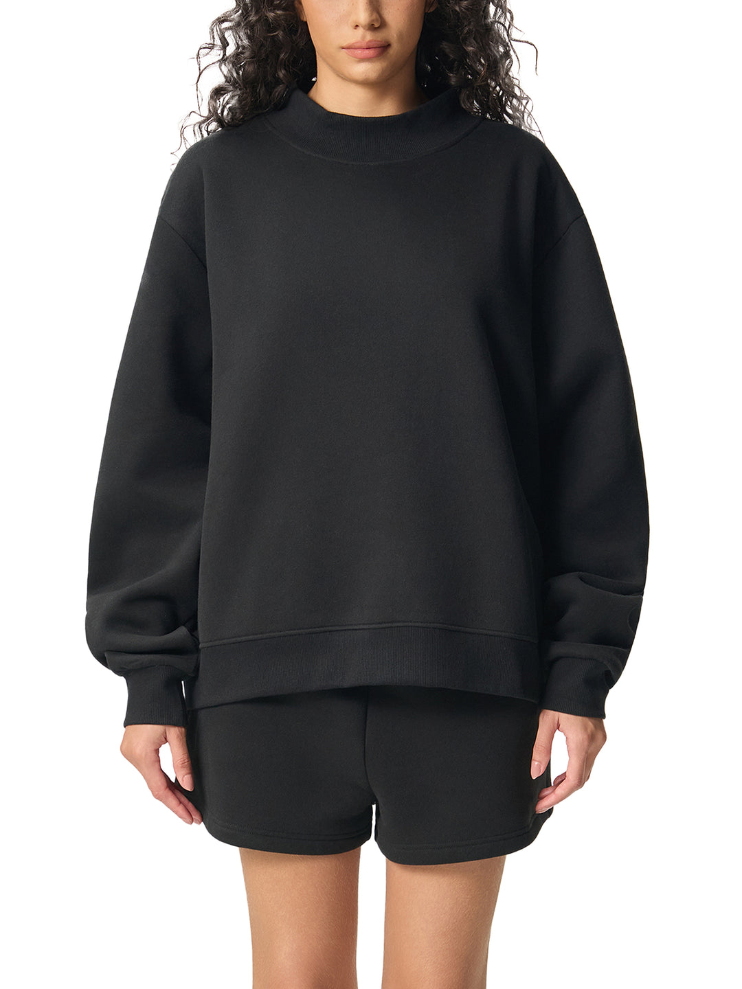 women hoddies Essential Fleece Mock-Neck Crew Sweatshirt
