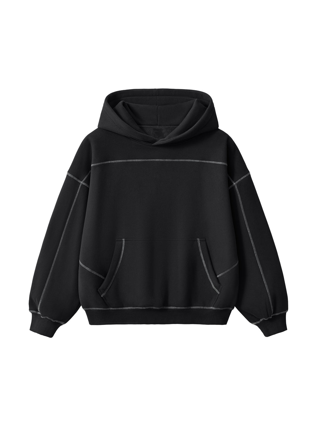 WOMEN HODDIES Contrast-Stitched Boxy Fleece Hoodie