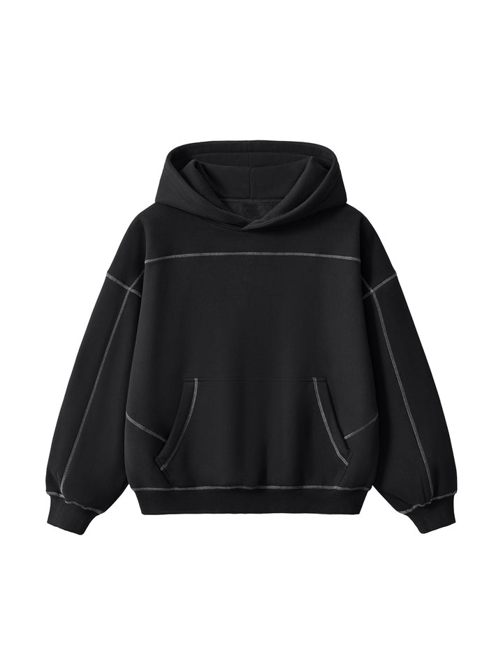 WOMEN HODDIES Contrast-Stitched Boxy Fleece Hoodie