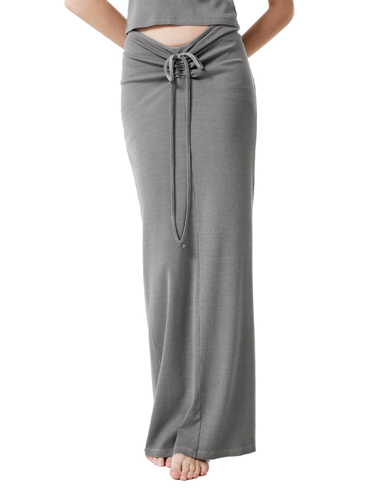 WOMEN SKIRT Dyed Washed Drawstring Maxi Skirt