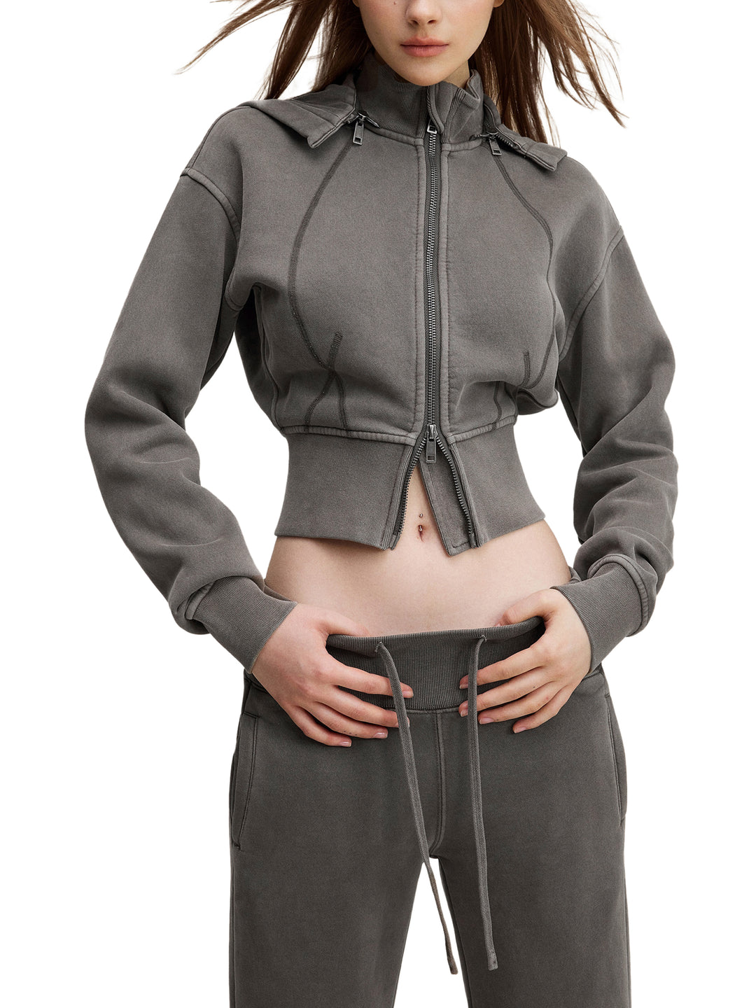WOMEN HODDIES Vintage Washed Cropped Fleece Hoodie