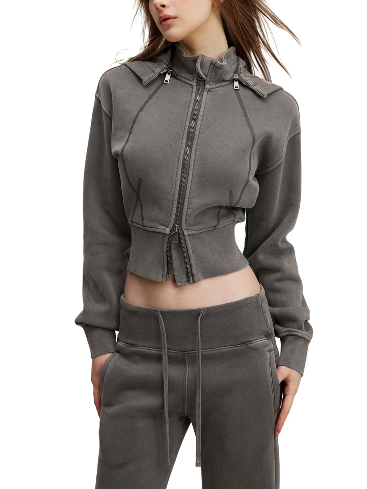 WOMEN HODDIES Vintage Washed Cropped Fleece Hoodie