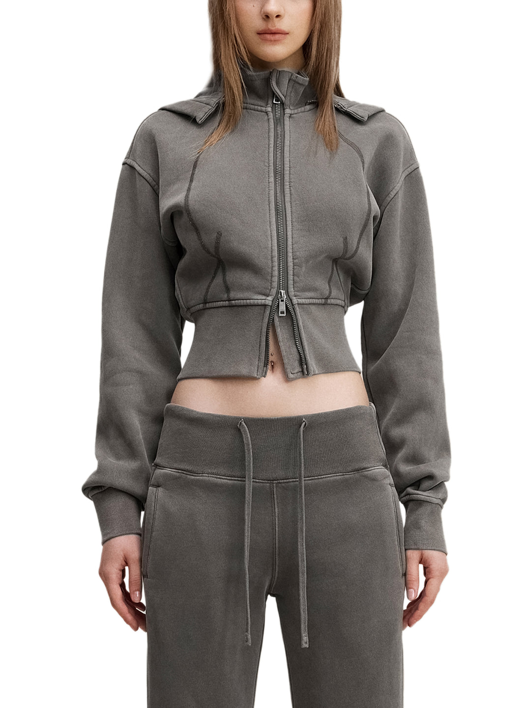 WOMEN HODDIES Vintage Washed Cropped Fleece Hoodie