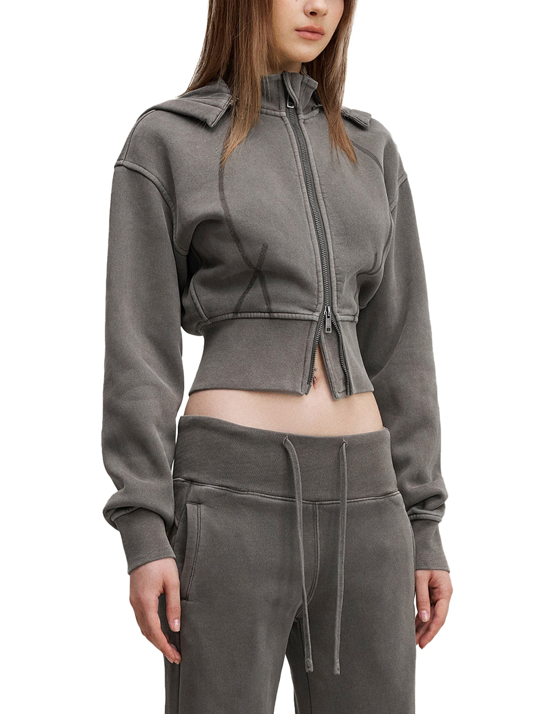 WOMEN HODDIES Vintage Washed Cropped Fleece Hoodie