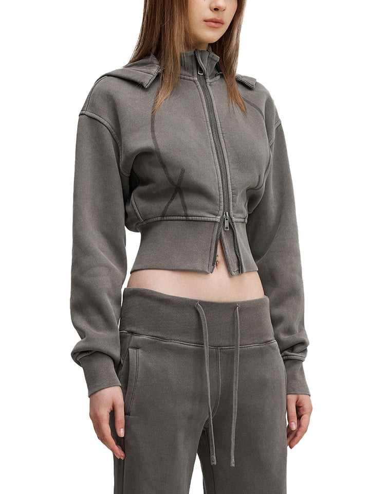 WOMEN HODDIES Vintage Washed Cropped Fleece Hoodie