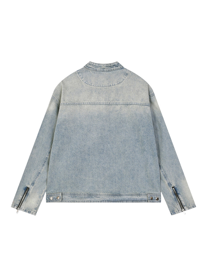 WOMEN COAT AND JACKET Vintage Wash Zip Denim Jacket